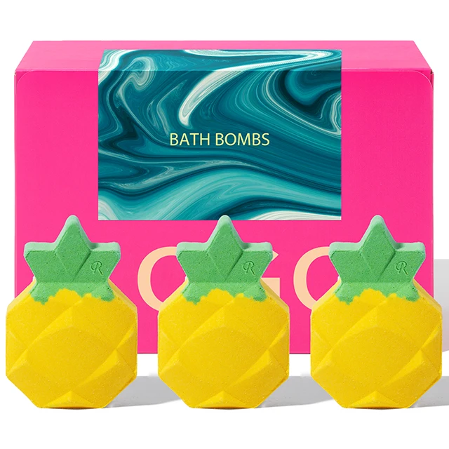 Pineapple Donut Christmas Kids Bath Salt Ball Packaging Bath Bombs Powder Gift Set Organic Salt Bath Bombs With Flowers