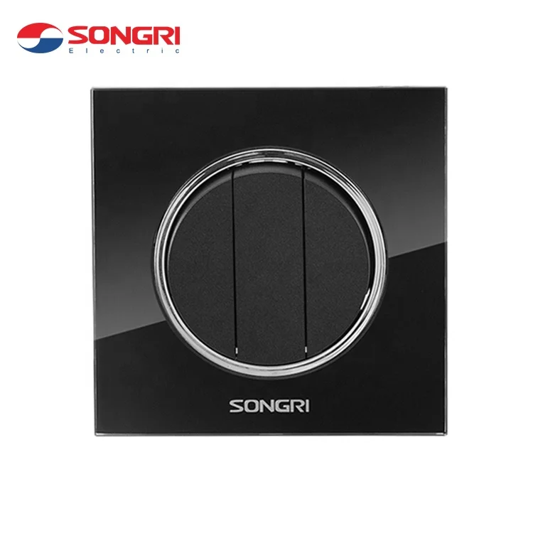
Songri Brand European Standard UK Black Color Home 3 Gang 1 Way Light Switch 
