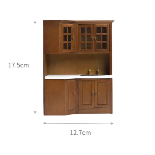 Mini Dollhouse Wooden Wash Basin Cabinet Miniature Furniture Realistic Kitchen Sink for Doll House Bathroom Kitchen Decor