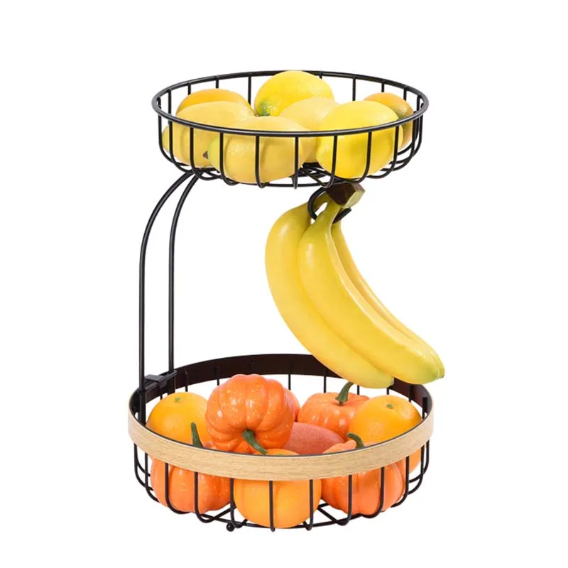 WIREKING столешница металлическая корзина для фруктов из 2-х слойный съемная с бананом крюк