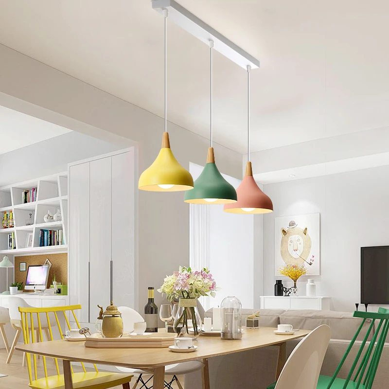 iron matte colorful  Modern Simple Yellow Pink White Gray Green Metal Shade Hanging Home  Chandelier Pendant Light