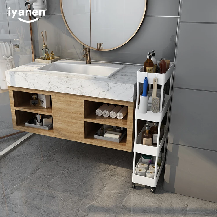 4 Tier White Square Plastic Material Without Handle Utility Mobile Rolling Cart Serving Home Shelves Storage Rack