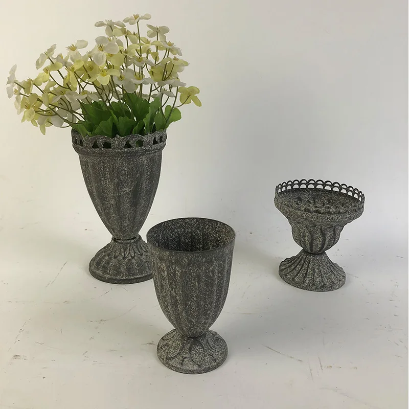 Antique Rustic High Quality Decoration Flower Pot Urn Mini Metal Flower Pot For Home Garden Decor