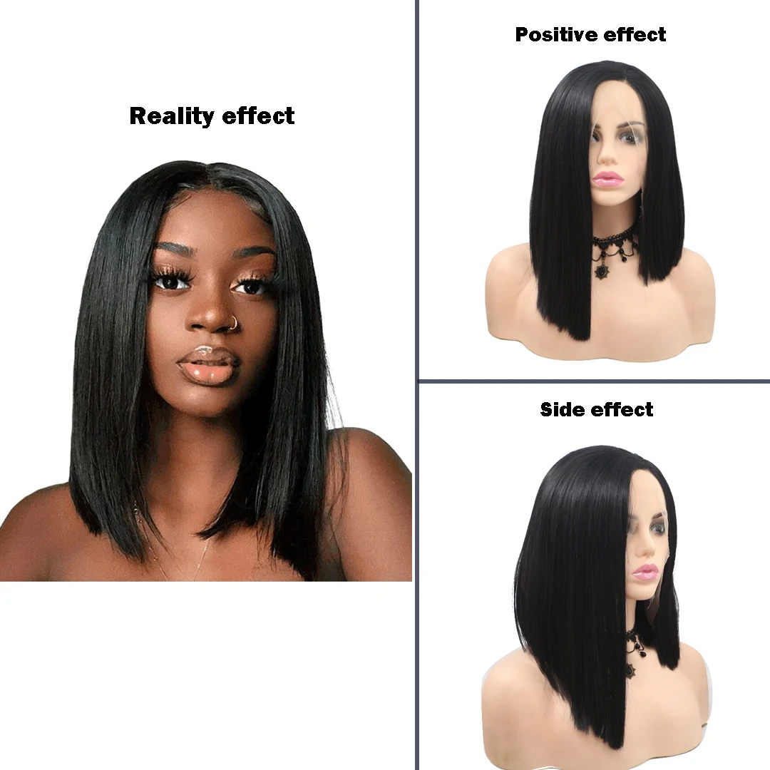 150% плотность прямой синтетический на заказ Женский Короткий кружевной передний парик для женщин термостойкие синтетические парики