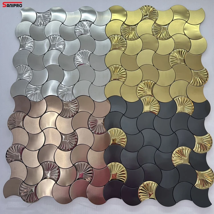 SANIPRO Modern Luxury Premium Multicolor Special Shaped Wall Decor Brick Stainless Steel Decorative Mosaic Tile