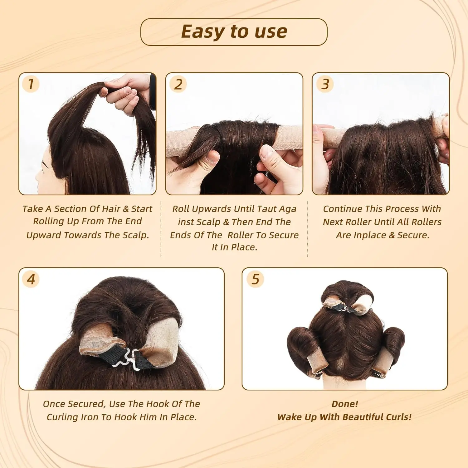 3Pcs/Set Portable Heatless Curling Rod Headband Sleeping Hair Roller Wave No Heat Silk Hair Curler Rubber Lining