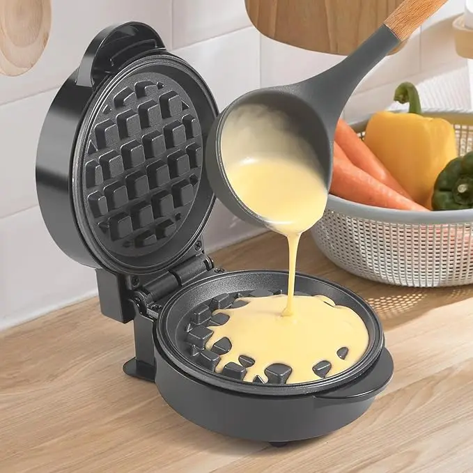 Mini Waffles Maker, Small Waffle Irons Non-stick, Portable Pancake Maker Machine for Kid, Easy to Clean, 5 Inches Wide, Black