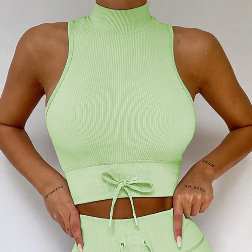 Sell Like Hot Cakes High Neck Female Cropped Tank Top Gym Custom For Women Seamless Nylon Tank Tops