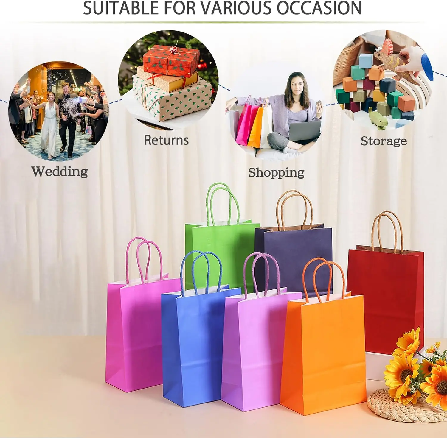 Custom Business Gift Birthday Wedding Shopping Biodegradable Square Bottom Purple Lavender Paper Bag