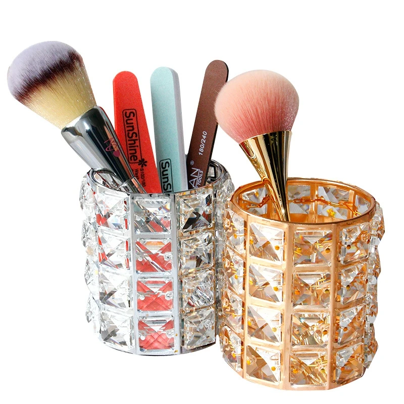Gold & Silver Crystal Rhinestone Designs Beauty Nail Pen & Makeup Brush Holder
