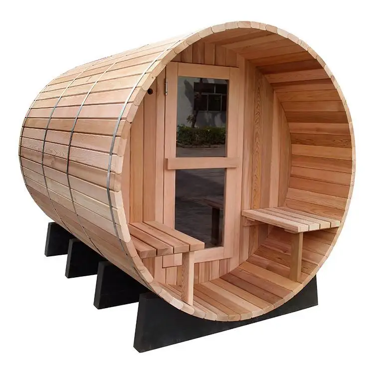 Panoramic View Cedar Sauna with Porch - 6 Person Outdoor Sauna Room Wooden Barrel Sauna