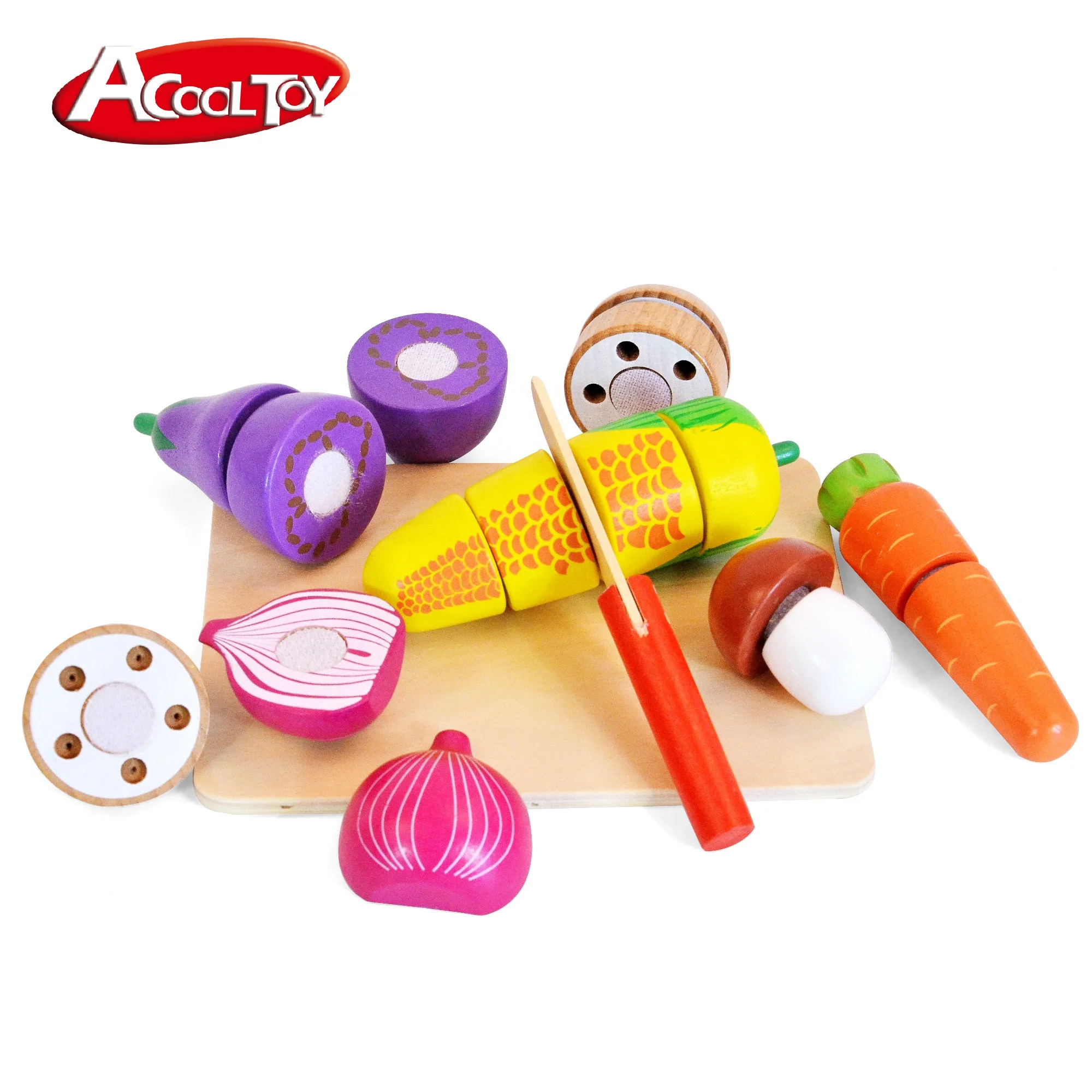 Wooden Fruits Vegetables Magnetic Cut Game Hand-Eye Coordination Training Fruit Slicing Toys Set Pretend Wooden Kitchen Toy