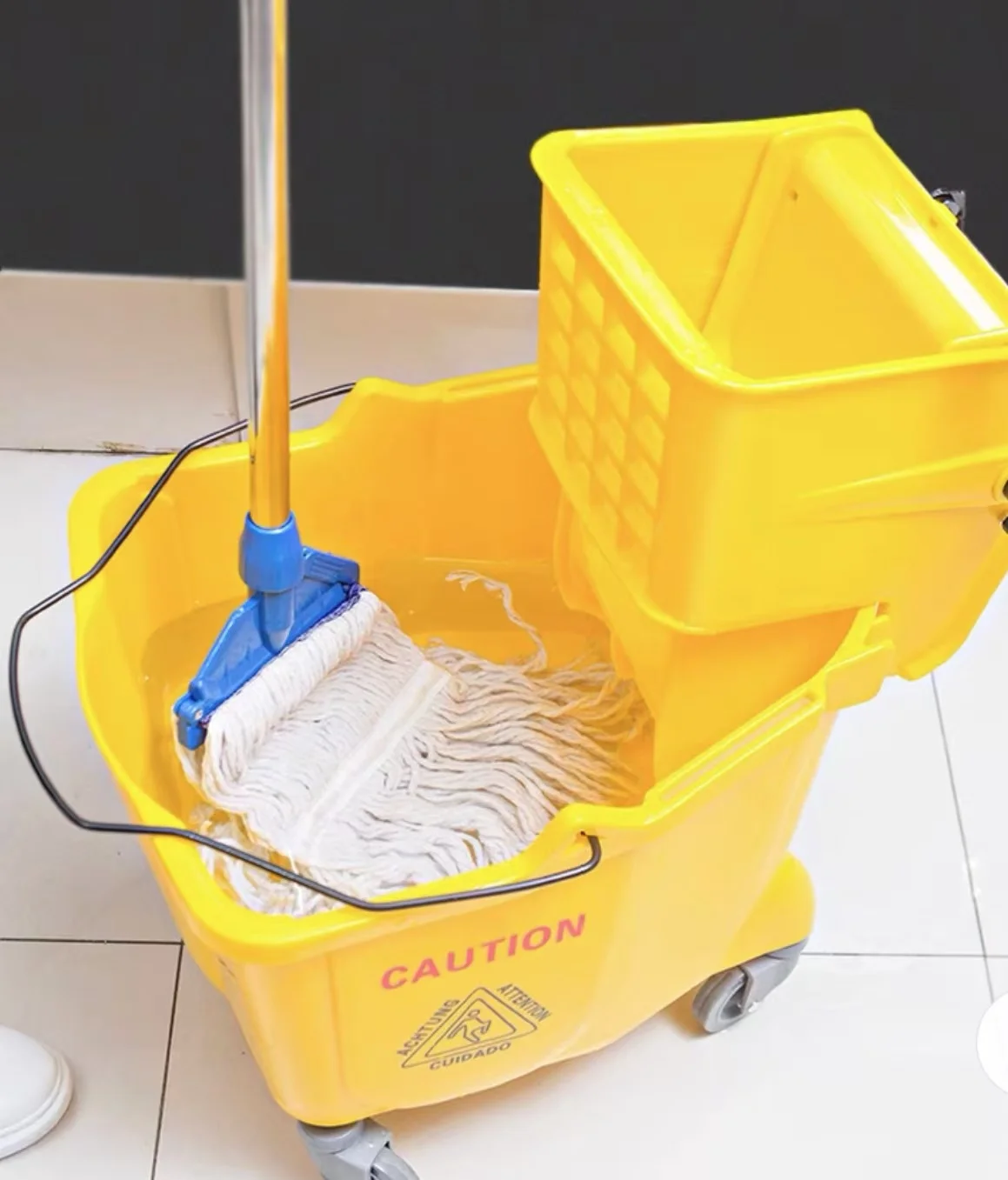 32L Plastic Floor Mops Bucket with Wheels Small Squeeze Wringer for Household Cleaning Tools & Accessories