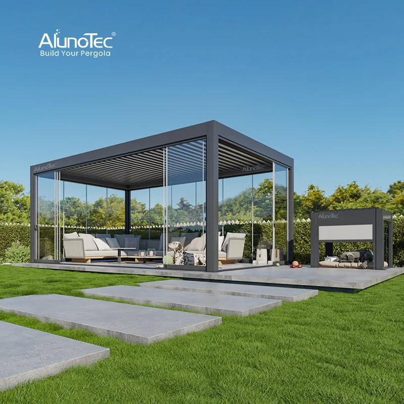 AlunoTec Водонепроницаемая открытая крыша алюминиевая биоклиматическая беседка жалюзи крыша беседка для сада