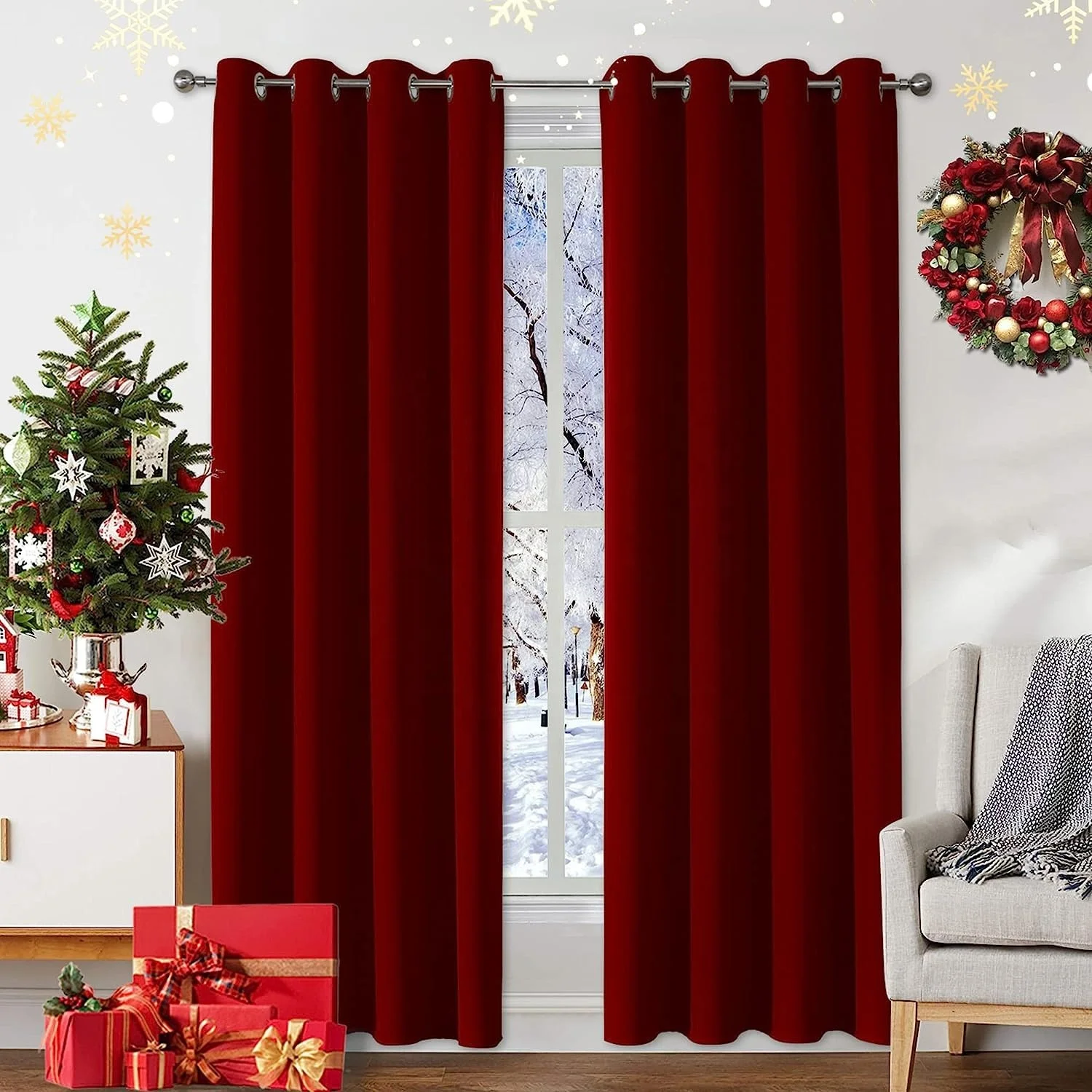 Bindi Wholesale Thermal Insulated Room Darkening Christmas Window Drapes Red Curtain For Bedroom