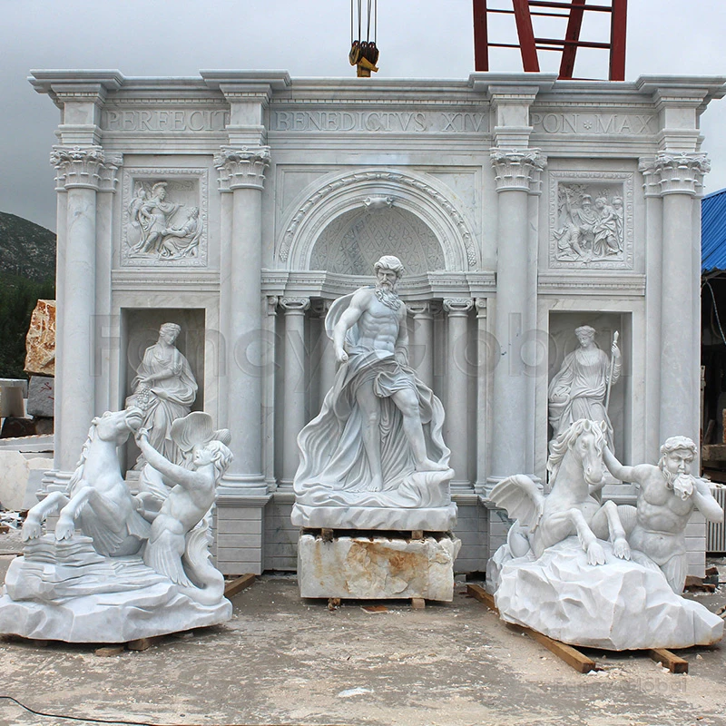 High Quality Natural White Marble Stone Trevi Fountain