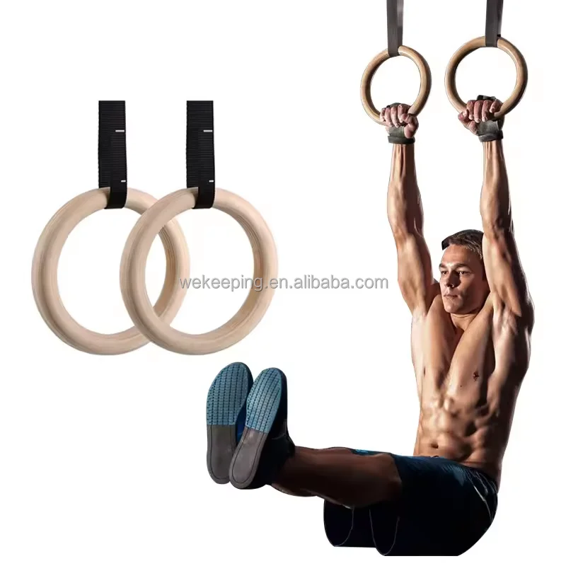 Wholesale Custom Adjustable Non-Slip Straps Wooden Gymnastic Gym Rings