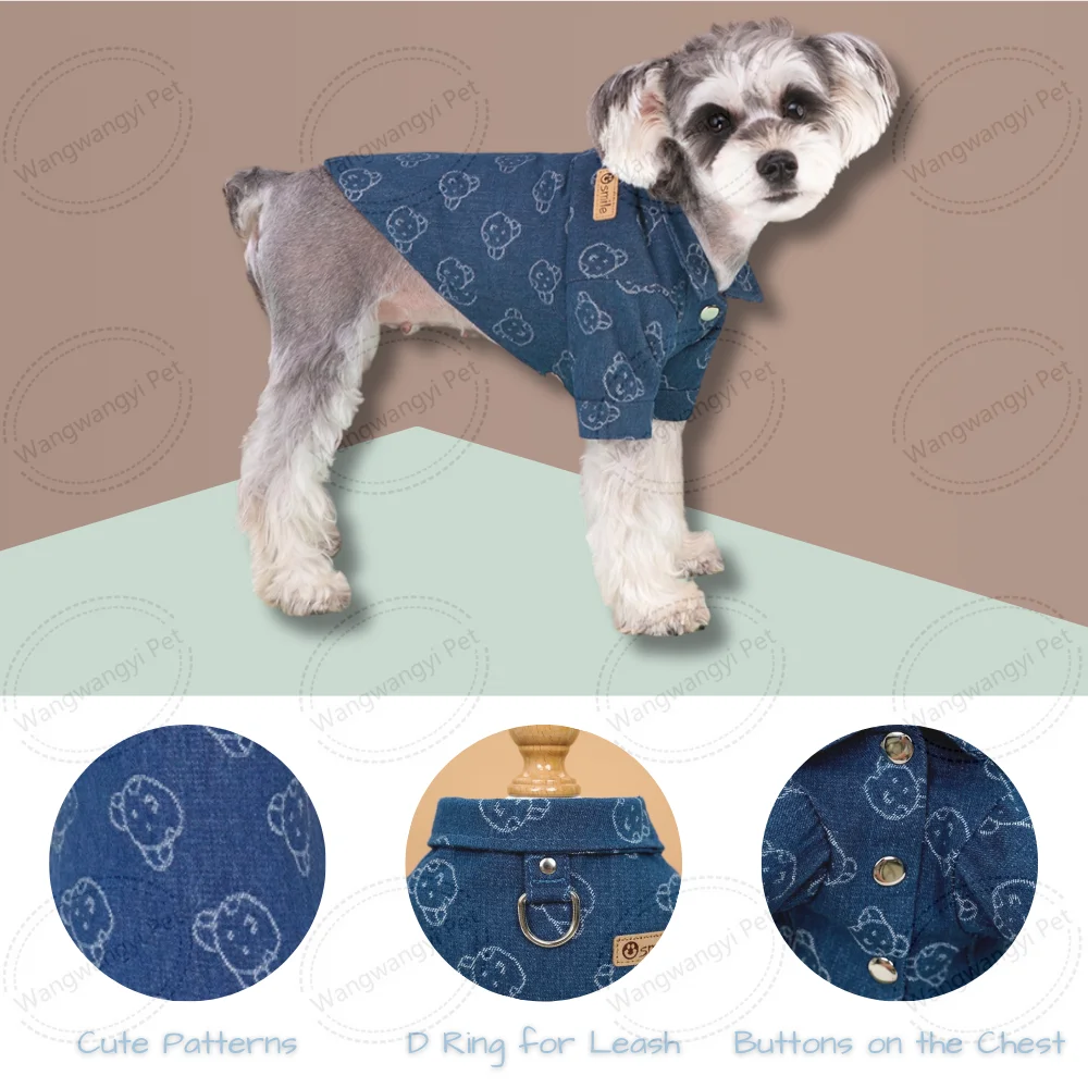 Fashion Designer Summer Dog Clothes Denim Pet Shirt for Small Dogs Cats