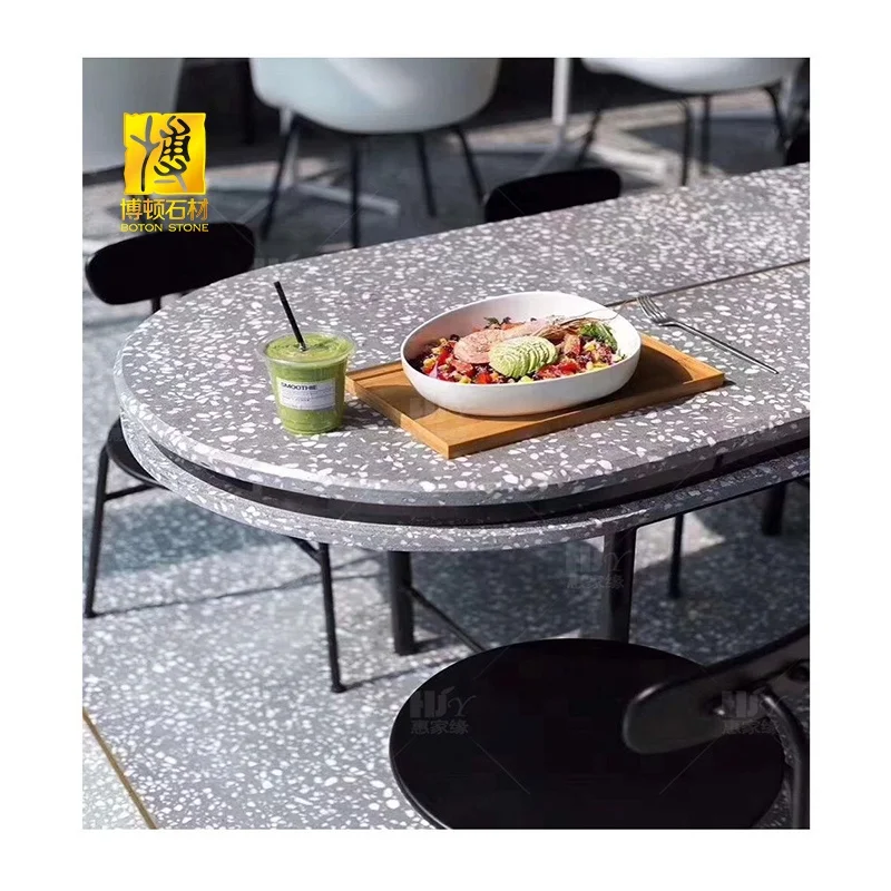 BOTON STONE White and Black Cement Terrazzo Coffee Table Terrazzo for Countertop Bathroom Top