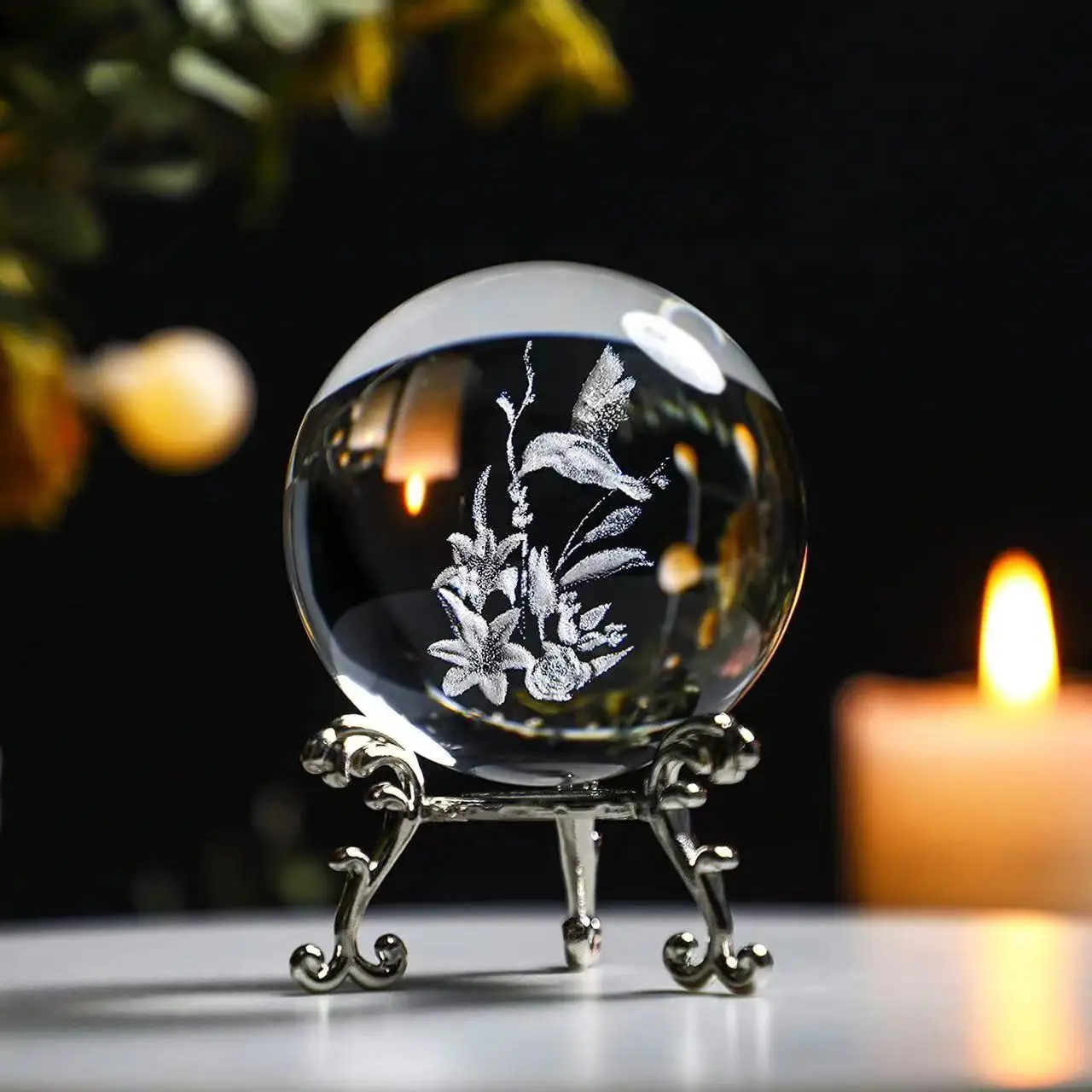 Handmade solid glass flower paperweight