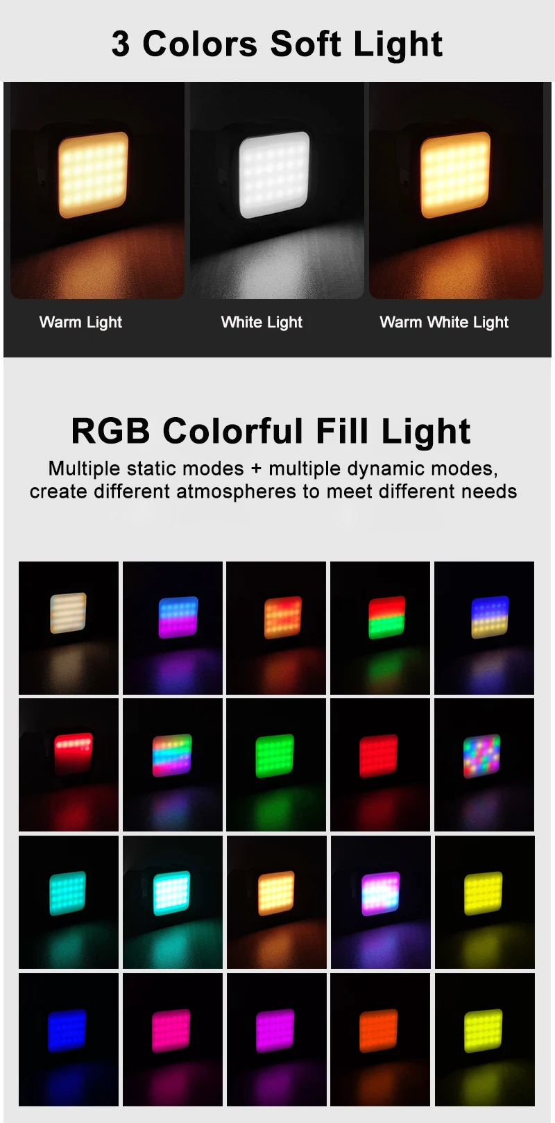 RGB LED Video Lights with clip Photography selfie fill in Fill Camera flash lights photo studio accessories For Smartphone DSLR
