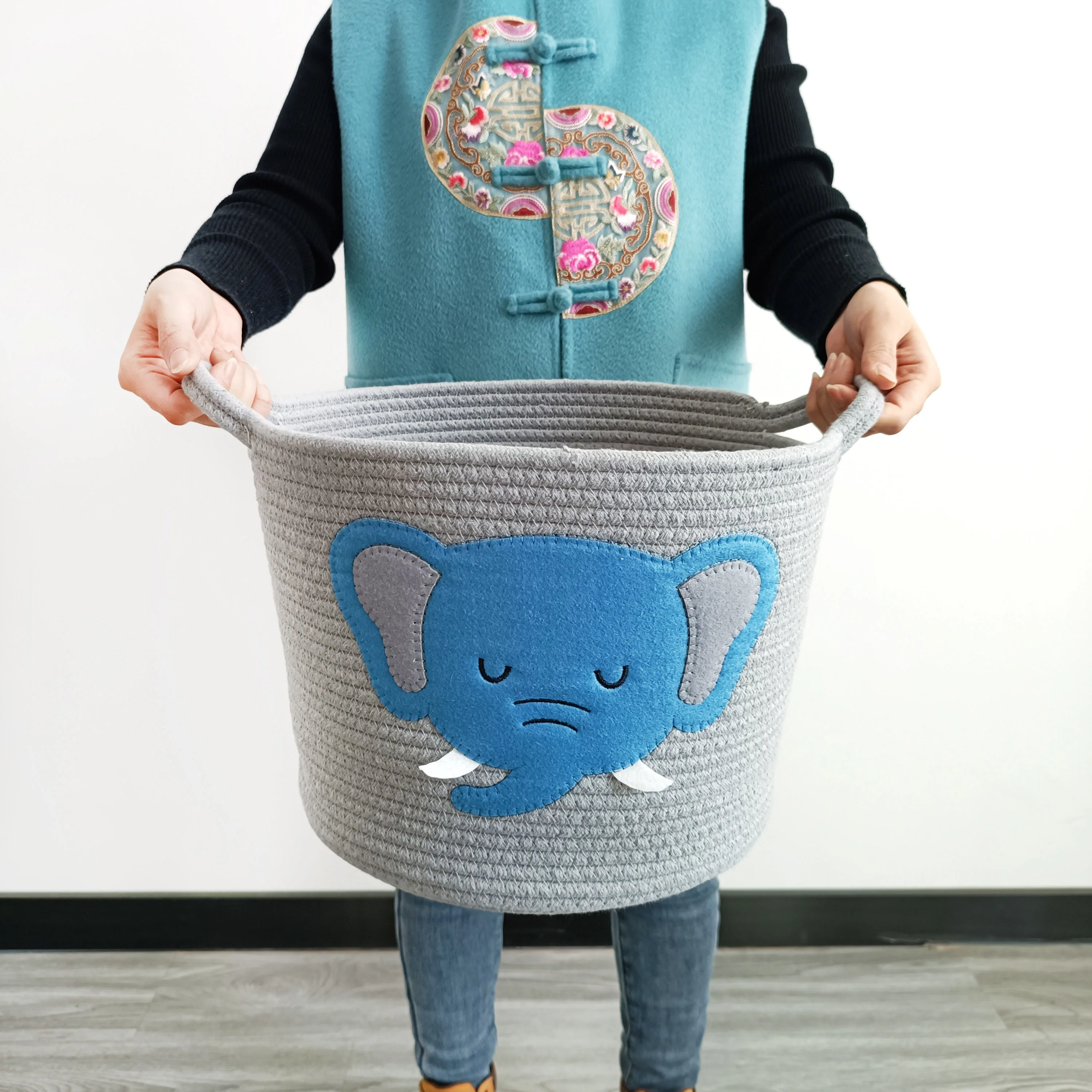 Cute Cotton Rope Bag Woven Baby Basket Cotton Storage Basket with rope handle