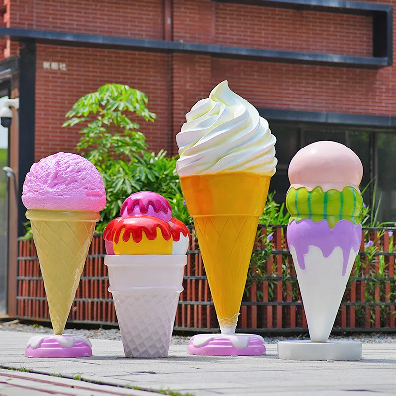 Shopping Mall Ice Cream Shops Outdoor Decor Sculpture More Color Large Fiberglass Giant Ice Cream Statue