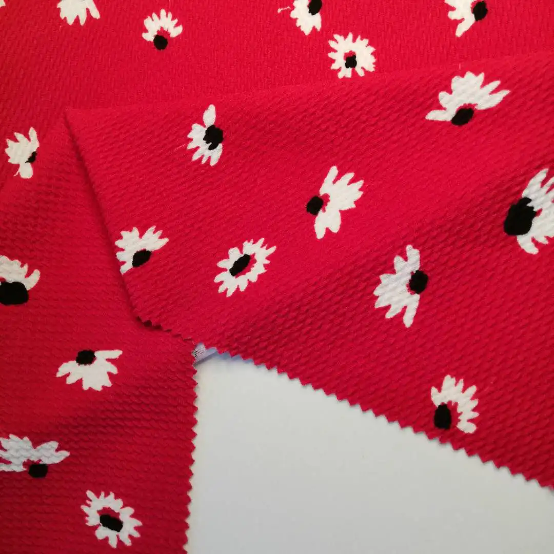 Hot Sale Polyester Spandex Stretch Bubble Rice Bullet  Knitted Jacquard print Fabric for Women Dress