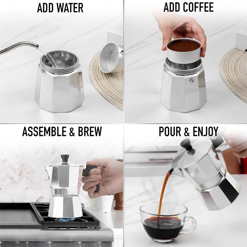 Portable Italy Barista Cafetera 6 Cups Induction Classic Custom Aluminum Moka Pot Coffee Stovetop Espresso Maker
