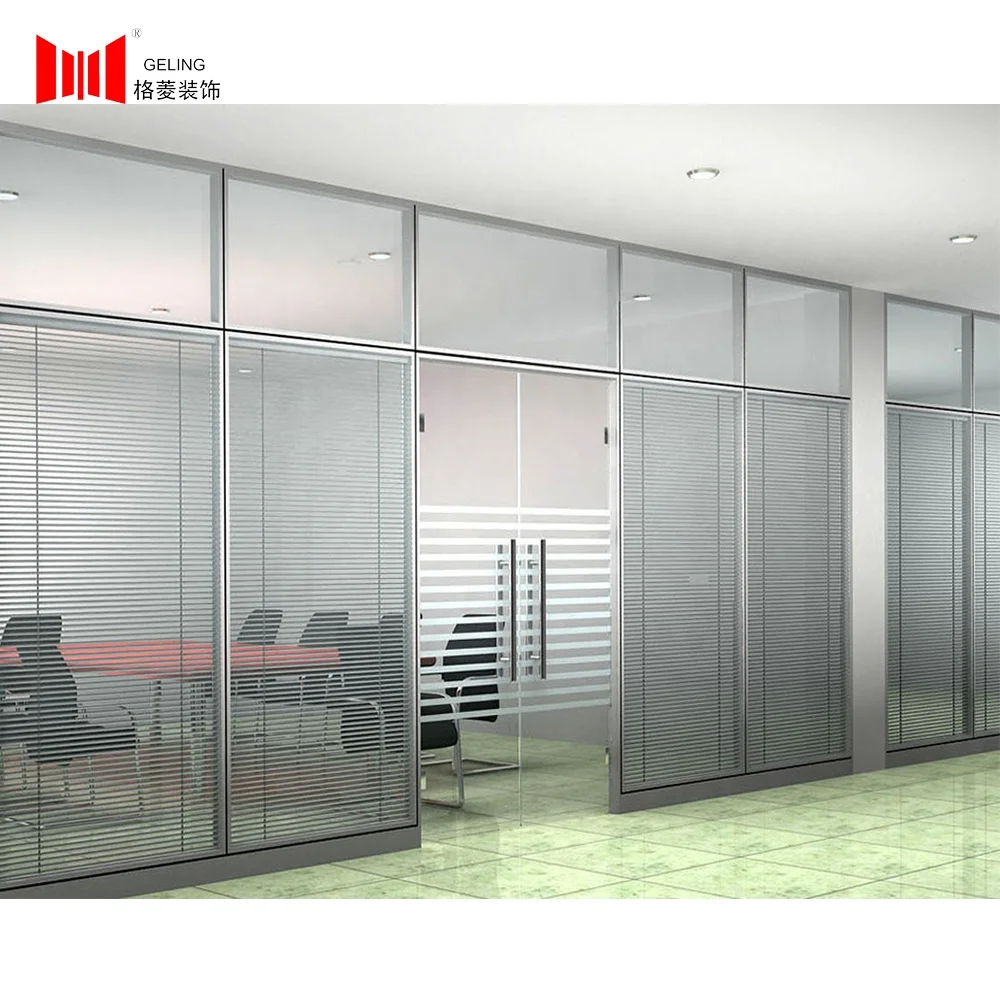 Aluminum channel frame sections double glass fixed detachable office partition wall with blind for home