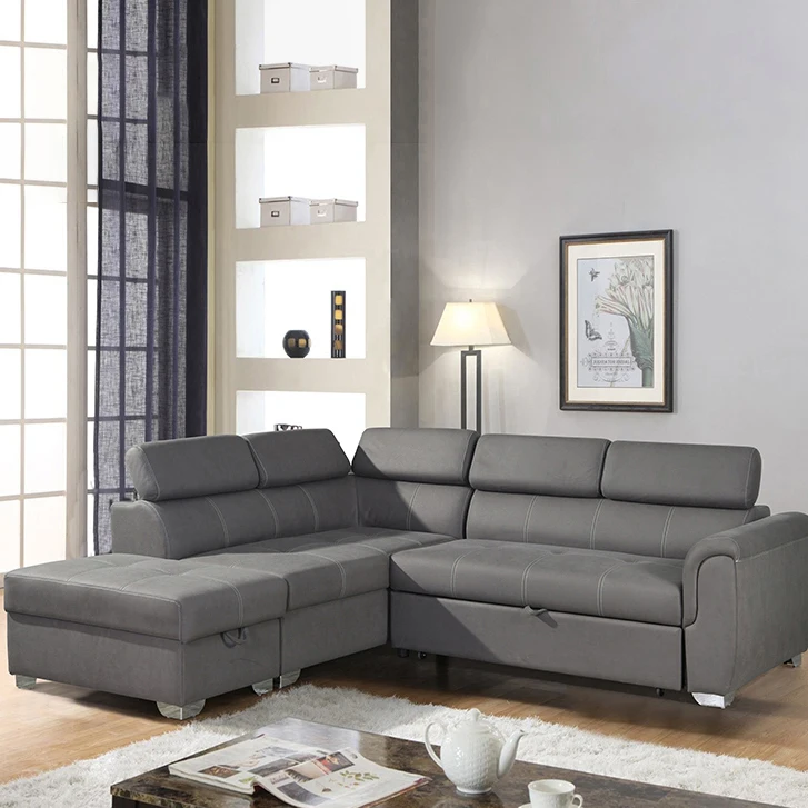 high quality gray metal 3 seats folding customized corner living room bed come turn into sofa