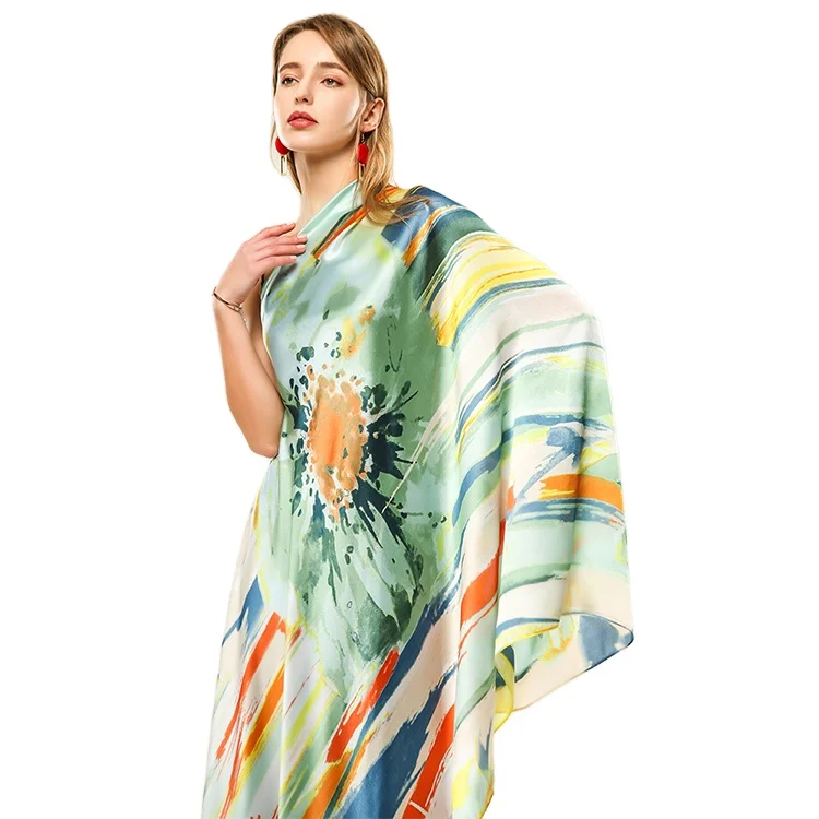 Модные женские шарфы оптом на заказ Женский Длинный шарф из 100 шелка с цифровым принтом