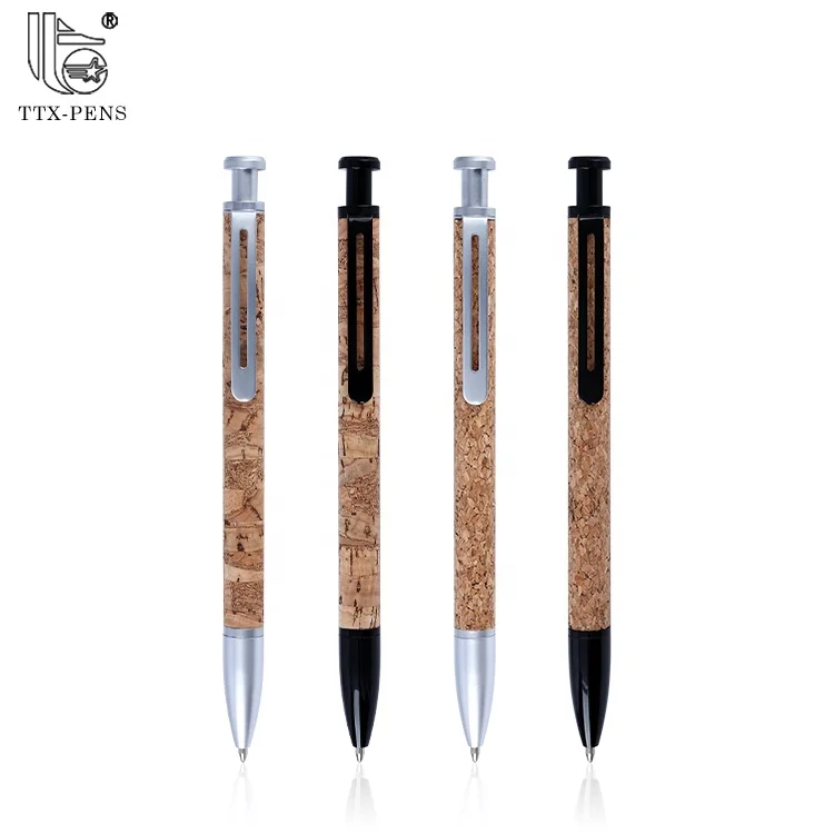 New wood grain eco friendly custom logo metal pen sustainable cork pen ecological click ballpoint pen