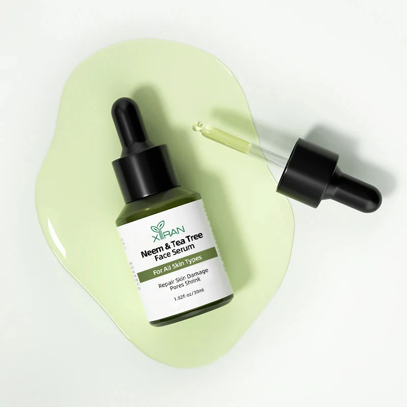 OEM Private Label 100% Natural Neem & Tea Tree Face Serum Smooth Repair Skin Damage Pores Shrink Hyaluronic Acid Serum For Face