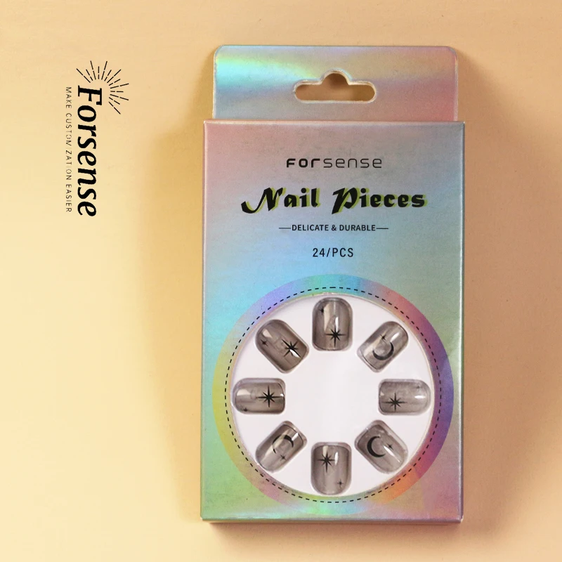 manufacturer wholesale acrylic moon star press on nails 24 pcs fake nail short square false nails presson artificial fingernails