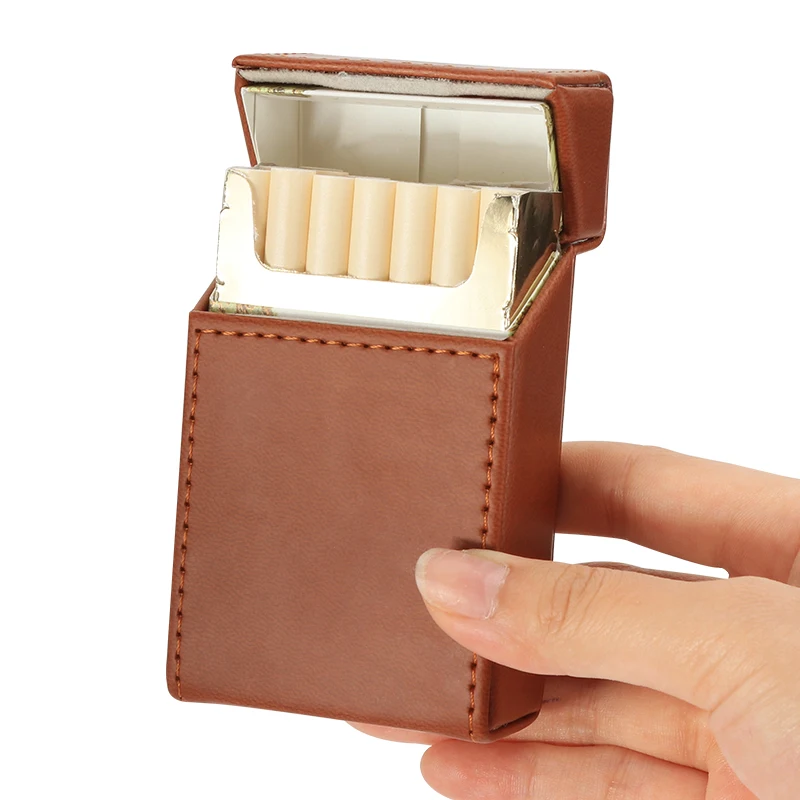 2024 Wholesale 20pcs Slender Cigarette Pu Leather Magnetic Buckle Cigarette Box Hot Selling Men Portable Leather Cigarette Case