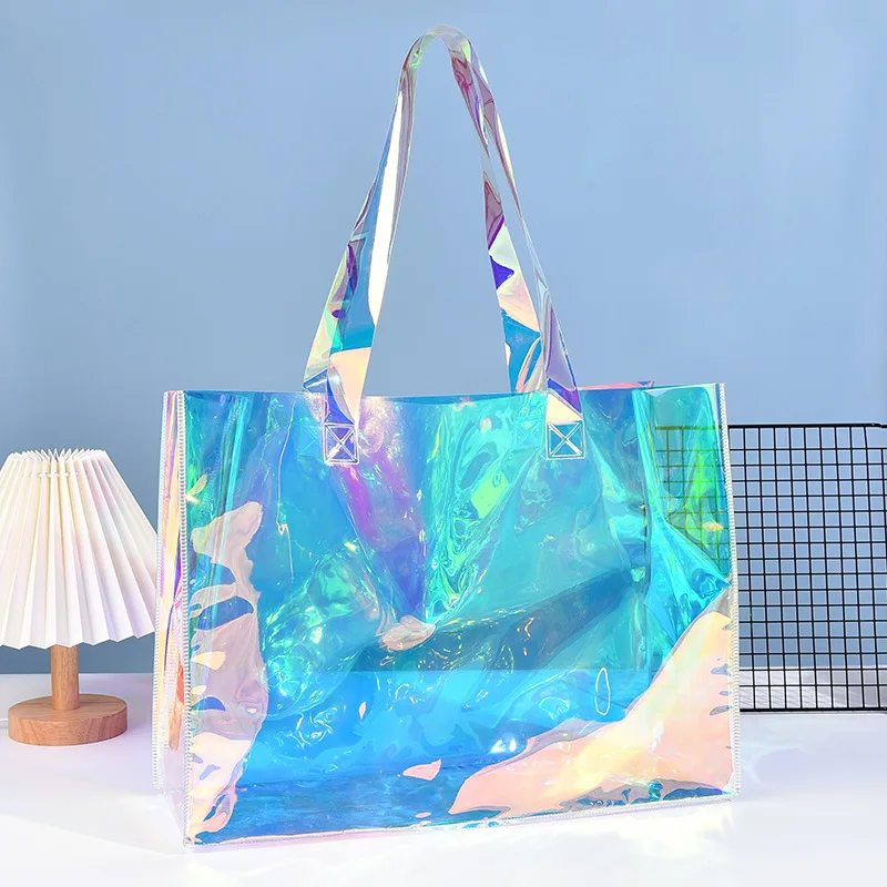 Wholesale customized size PVC tote bag waterproof holography shopping bag
