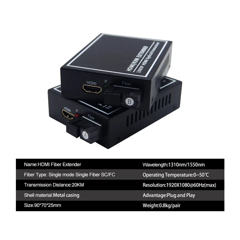 Factory Sale HD MI to Optic Fiber Extender Transceiver 1080P Single-mode Single-fiber SC 20km HD MI Fiber Extender