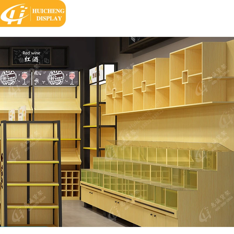 Customized wooden display shelf wooden Dried Fruit Display Stand with acrylic boxes dried fruit display rack