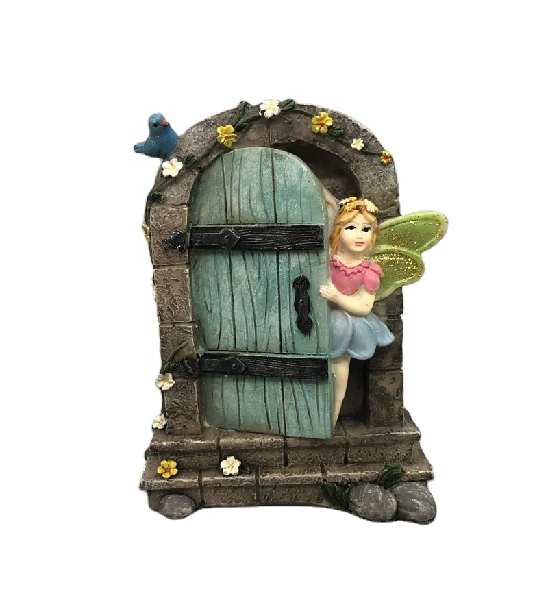 Spring Fairy Garden Ornaments Polyresin Woodland Fairytale Fairy opening Door Resin Turquoise Door