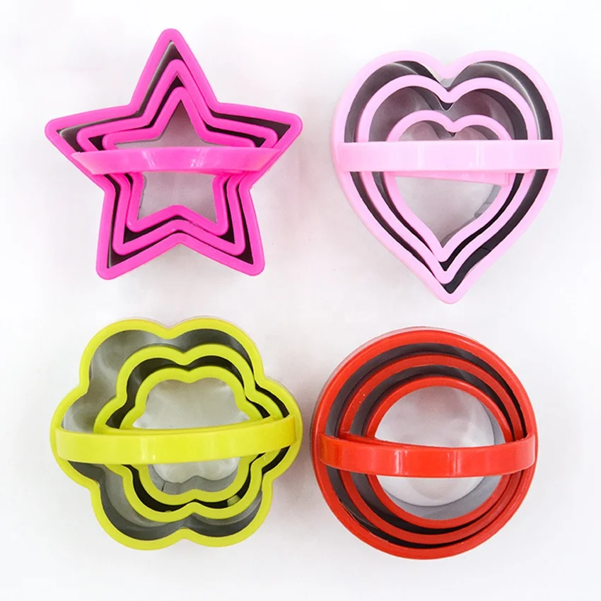 Round Flower Heart Star Food Grade Stainless Steel Cookie Cutter Set Sandwich Doughnut Cutter with Handle