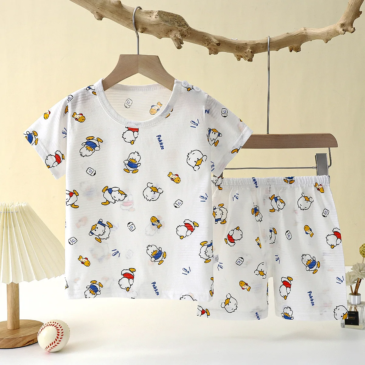 2 year old fashion printed cotton summer 2pcs t shirt ribbed short sleeves sleepsuit pure cotton baby mesh romper