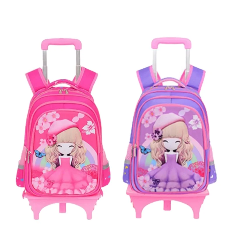 2020 fashionable large capacity pink princess school backpack cute kids trolley school bags