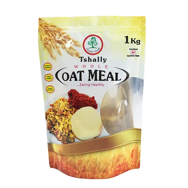 Customized Print Resealable Glossy Stand Up Pouch Plastic Ziplock Doypack Food Packaging Bag For Snack Oatmeal Powder Pepper