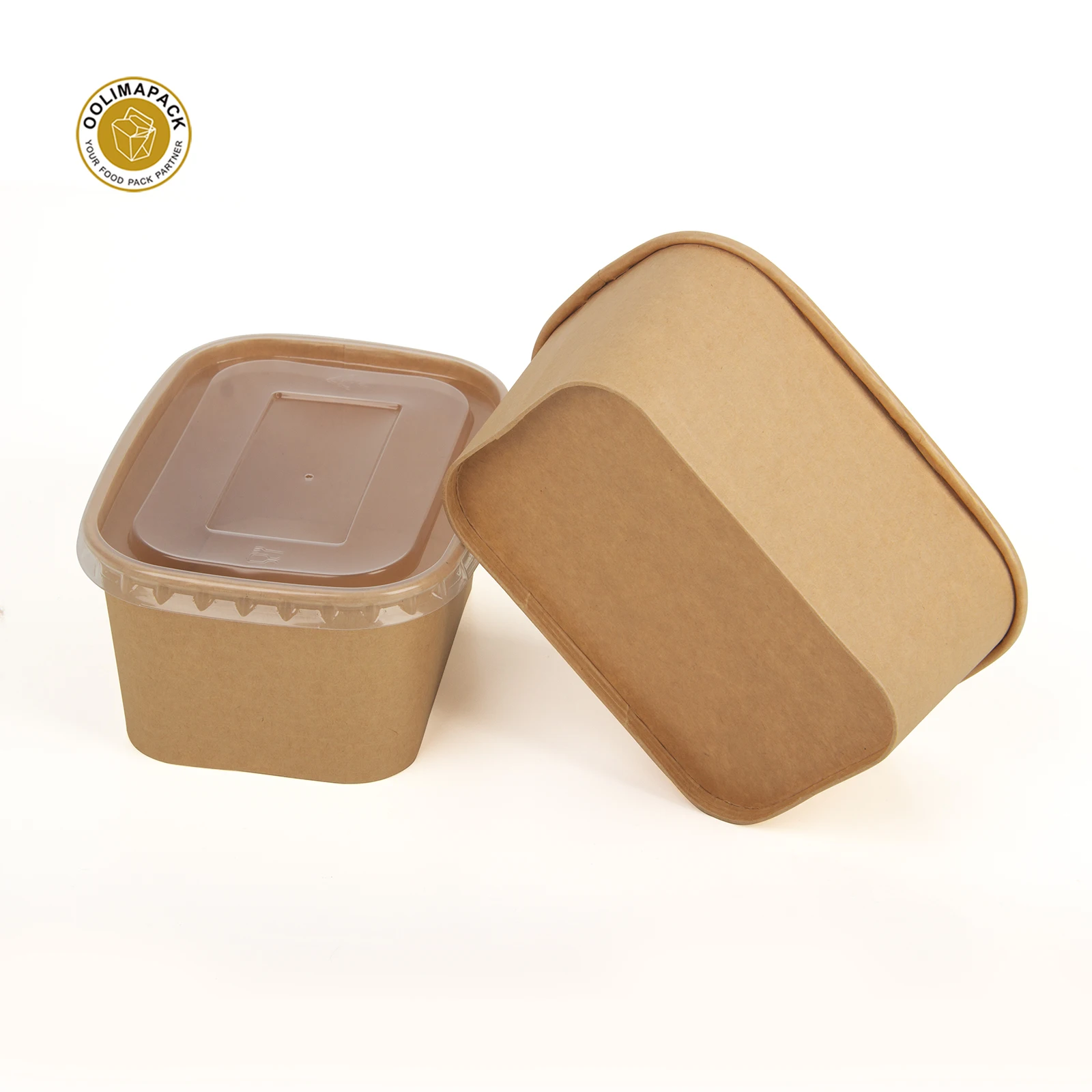 Waterproof Takeaway Food Container Kraft Food Grade Paper Customized Printing Square Rectangular Salad Bowls With Lid