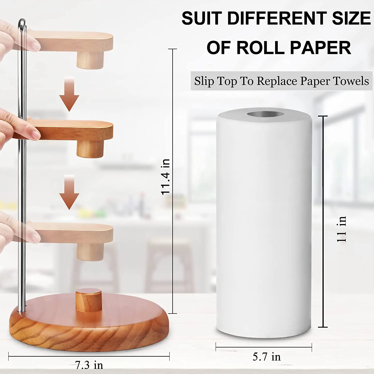 Simple assembly paper towel holder kitchen tissue roll holder suitable for various size bathroom paper holder wood