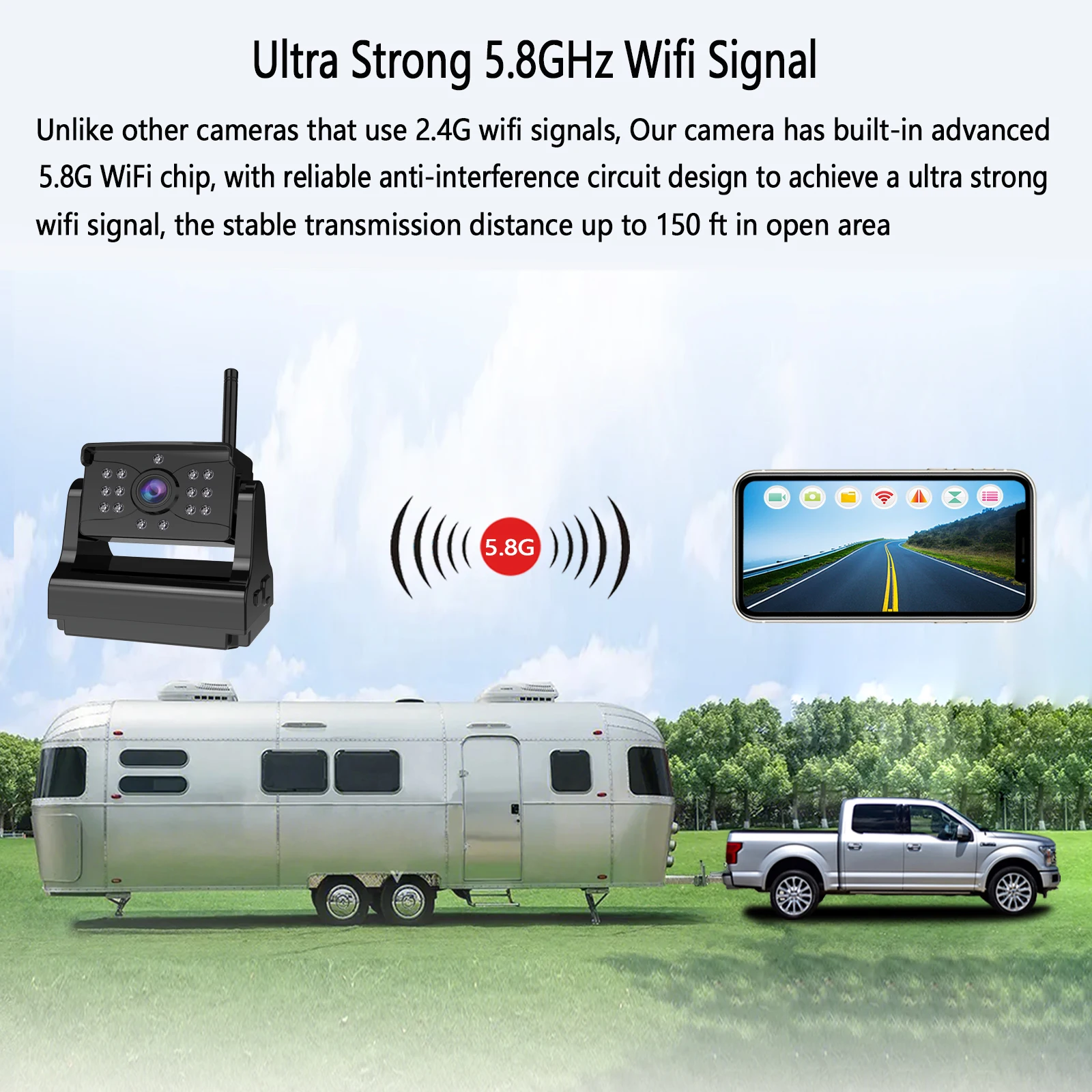 Новый 140 градусов сильный магнит 9600mha буксирный RVs 1080p WiFi Автомобильная беспроводная камера заднего вида