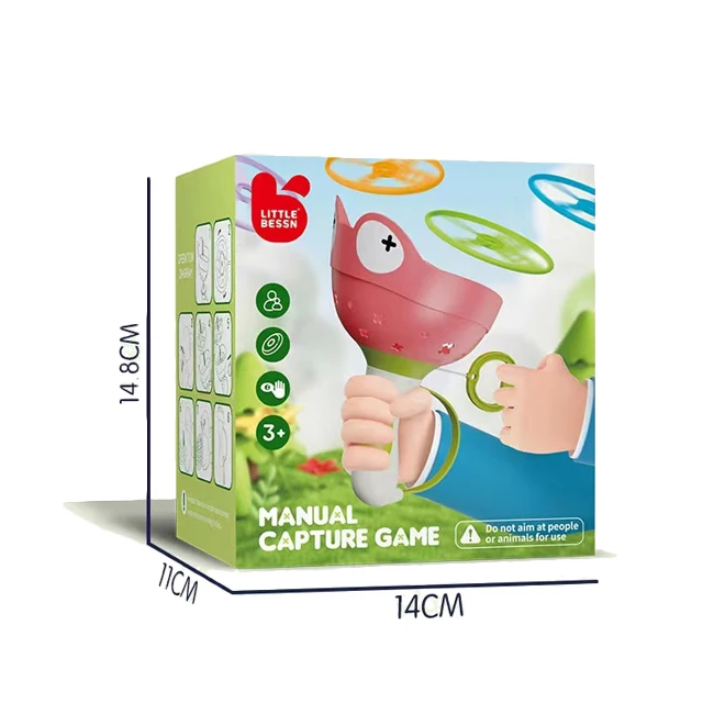 Interaction Fun Wind-up Flying Saucer Green Frog Flying Disc Launcher Manual Capture Game Indoor and Outdoor Sports Toy for Kids