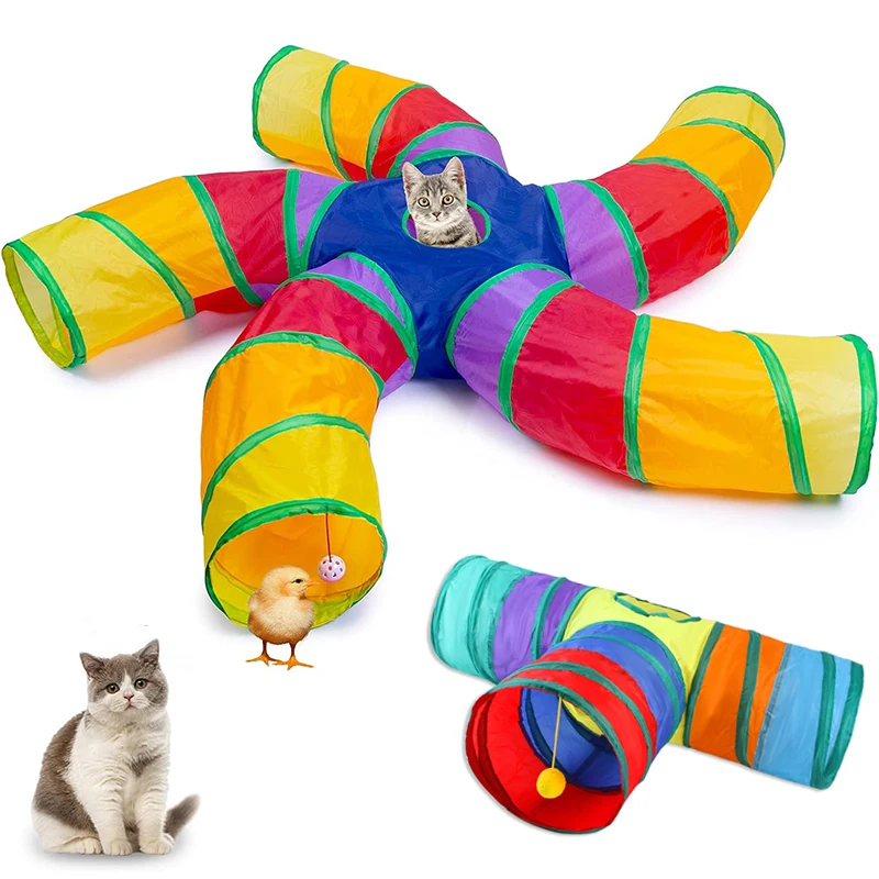 5 Ways Interactive Pet Toy Rainbow Cat Tunnel Foldable Pet Cat Tube Kitty Tunnel Toys With Peek Hole And Toy Ball
