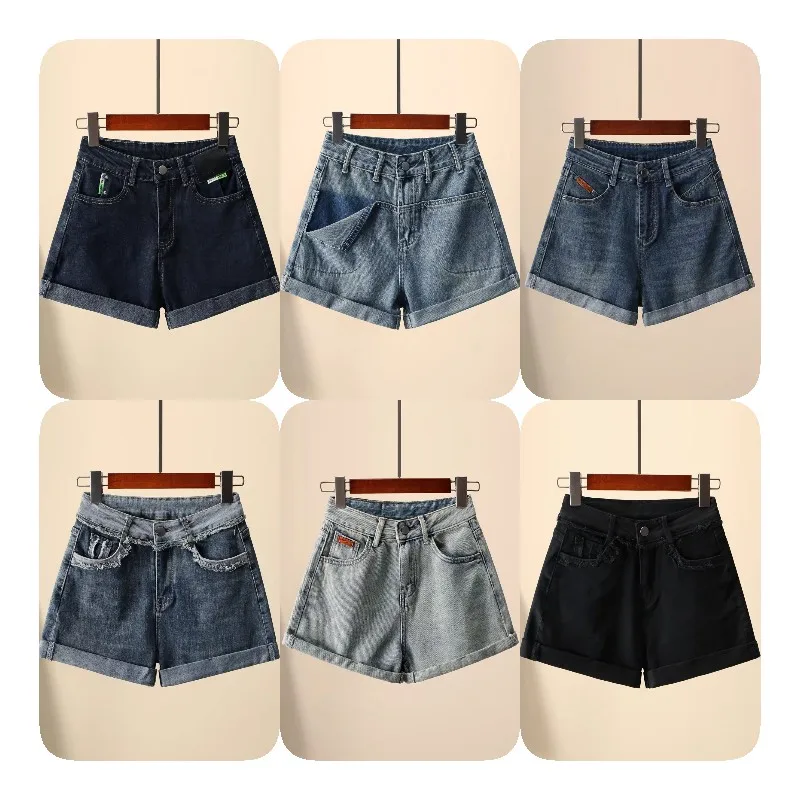 2023 Hot Streetwear Casual Rhinestone High Waist Beaded Sequin Blingbling Slim Booty Fringed Denim Ripped Ladies Jeans Shorts
